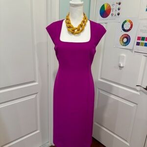 Ann Taylor Magenta Sheath Dress with Square Neck